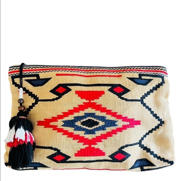 STAR MELA Totsi Jute Aztec Inspired Embroidered Clutch Bag - Picture 1 of 7